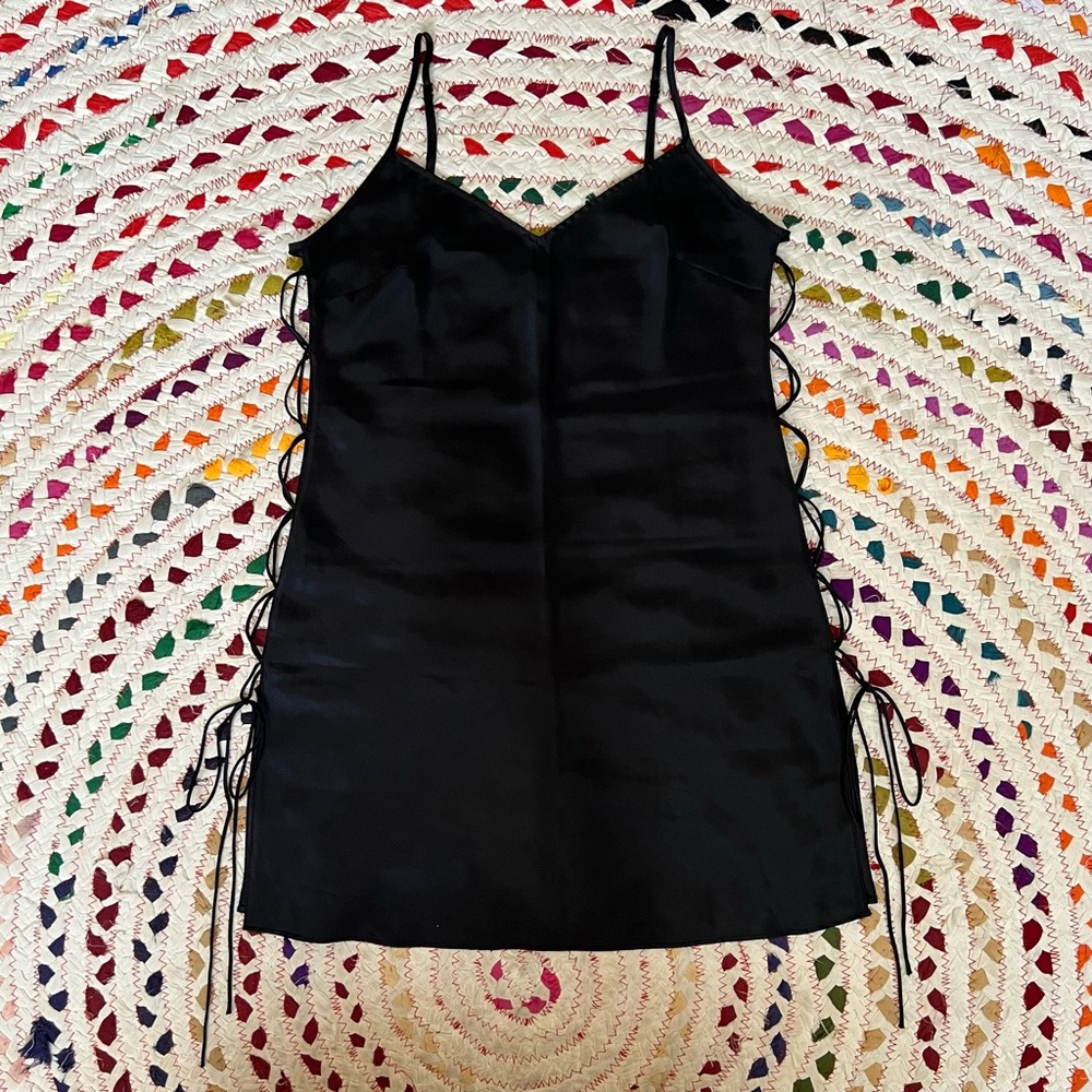 VS black Y2K lace up side slip dress